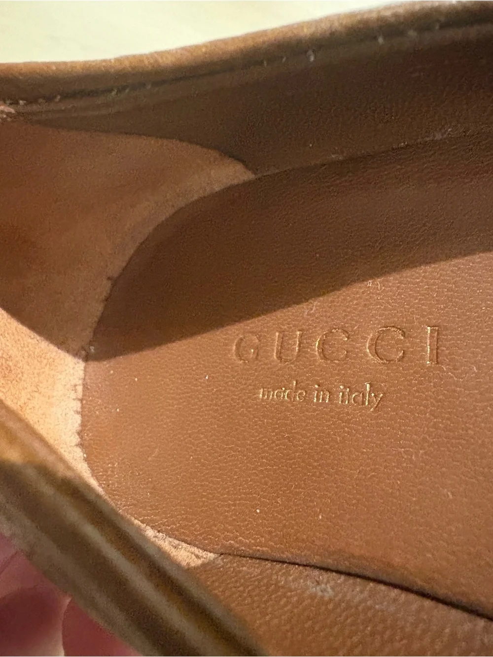 Gucci Tan Leather Heels with Gold Buckle Detail